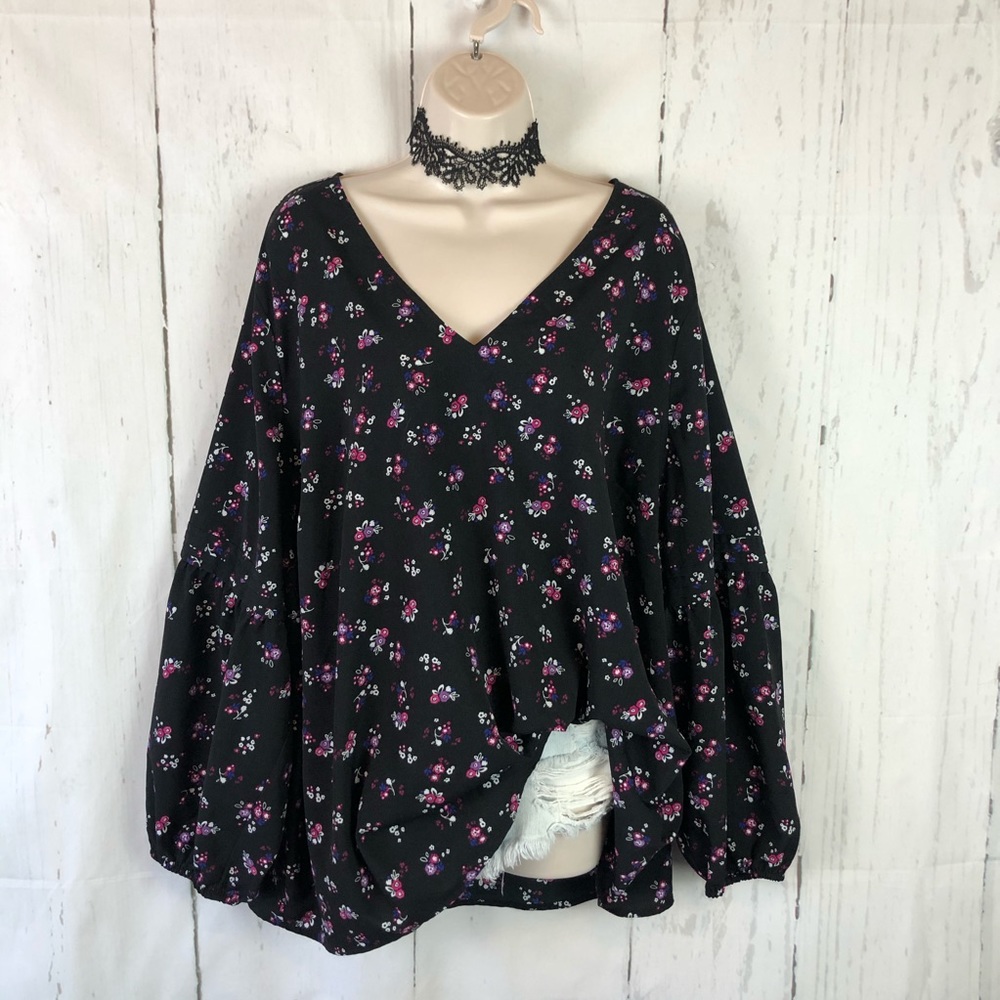 Lane Bryant floral balloon sleeve blouse